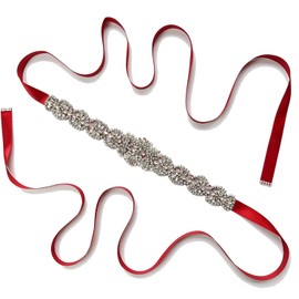 Cinturones de novia para mujer, diamantes de imitación brillantes con perlas hechas a mano para novia y dama de honor, Borgoña, Talla única