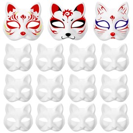 Garneck Pack of 15 Cat Mask: Paint Animal Cat Mask DIY White Animal Half Paper Fox Paper Blank Mask for Kids Cosplay Costume Party Favors