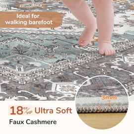 OPPODREAM Soft Area Rugs 3x5, Washable Rugs with Non Slip Backing, Low-Pile Throw 3x5 Carpet, Faux Cashmere 3 x 5 Carpet, Grey & Teal & Yellow