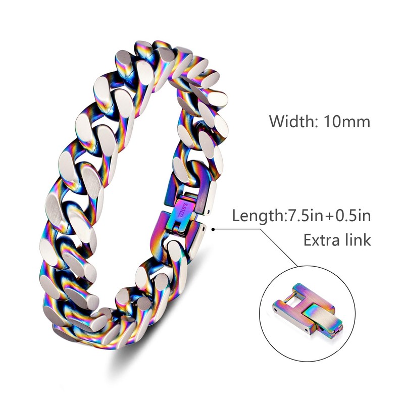 LUCKY2+7 Bracelets for Men-Stainless Steel Fold Over Clasp Cuban Chain