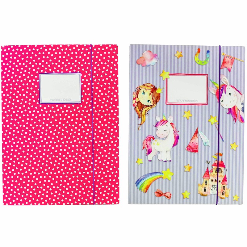 Papierdrachen 2 high-quality school folders for children, DIN A4, unicorn