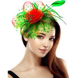 Bniksok Green Red Fascinators for Women Tea Party Hat Christmas Fascinator Xmas Party Headband