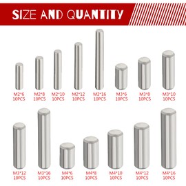 WMYCONGCONG 150 PCS 15 Kinds M2-M4 x 6/8/10/12/16mm Dowel Pins Stainless Steel Cylindrical Shelf Support Pin Fasten Elements Dowel Pins Assortment Kit