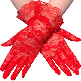 AWOCAN Women's Lace Elegant Short Gloves Courtesy Summer Gloves for Wedding Party and Tea Party Prom Evening Gloves (RED)