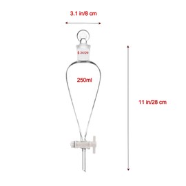 2pcs Lab Borosilicate Glass 250ML Separating Funnel Heavy Wall Conical Separatory Funnel with 24/40 Joints and PTFE Stopcock，2 Sets