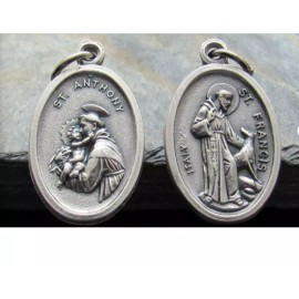 Fashion Jewelry SAINT FRANCIS ANTHONY REVERSIBLE RELIGIOUS Charm 925 Sterling Silver 22" Chain