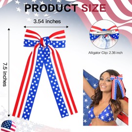 Beleki 4th of July Patriotic Hair Bows for Women and Girls, 2PCS Red White Blue Hair Clips USA American Flag Hair Bow with Long Tail Satin Bow Fourth of July Independence Day Hair Accessories