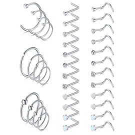 Mayhoop 20G Stainless Steel Nose Ring Hoop Nose Rings Studs Piercings Hoop Jewelry for Women Men 36Pcs