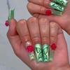 MERVF Press on Nails Long Square Green Ombre French Tip