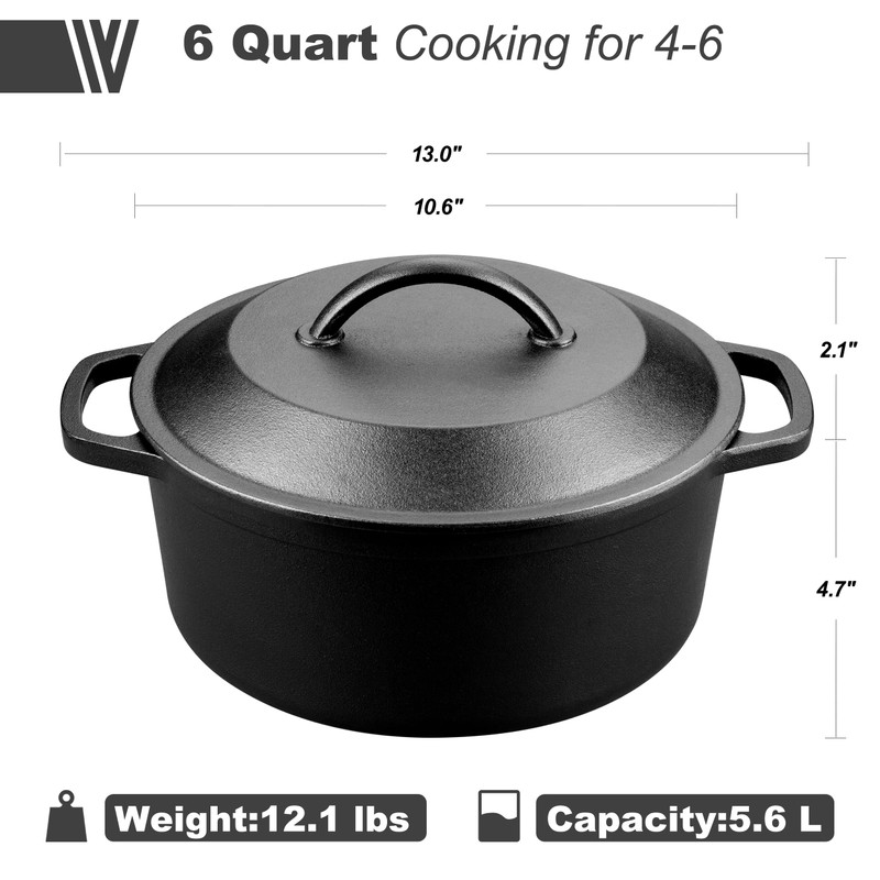 VORRINGARD Pre-Seasoned Cast Iron Dutch Oven with Lid, Round and