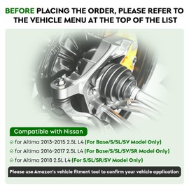 Pair (2) Front CV Axle Shaft Assembly Fit for Nissan Altima 2013-2018 L4 2.5L (Fits L4 2.5L & Sedan only), Left Driver and Right Passenger Side