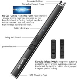 Rayonner Electric Candle Lighter USB Rechargeable Safety Switch Lighter Great Gift