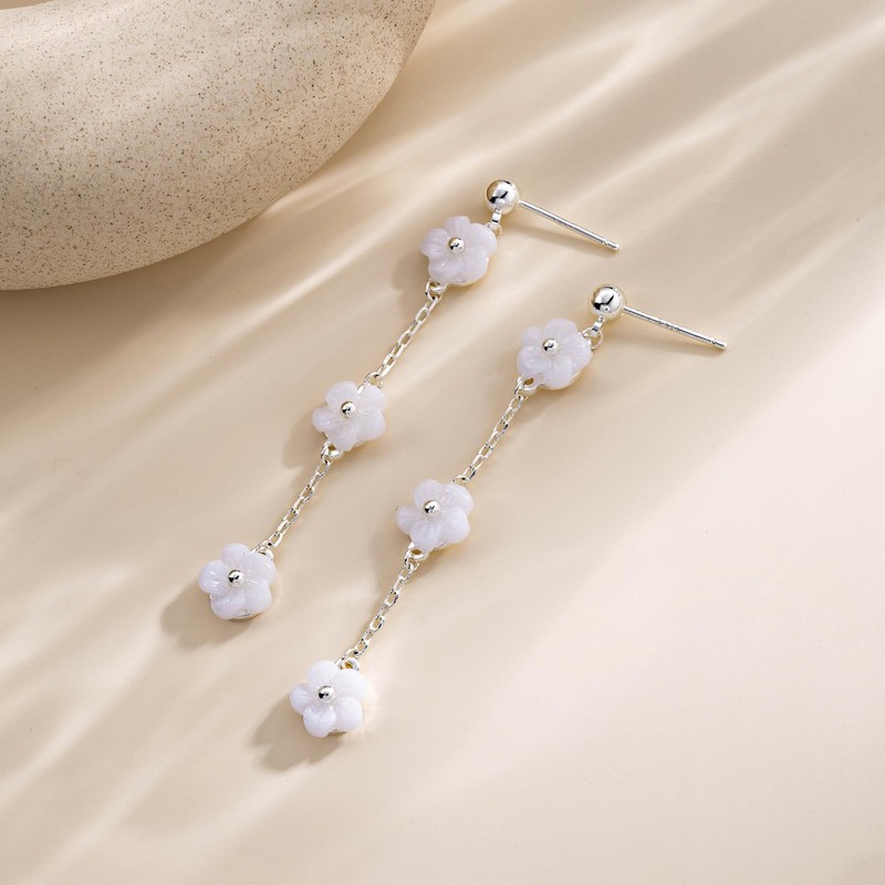 Txdvbls Dangle Earrings for Women Hypoallergenic Silver Flower Drop Earring