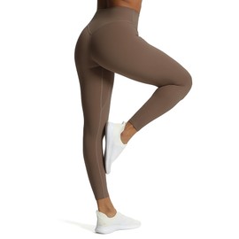 Aoxjox High Waisted Workout Leggings for Women Tummy Control Buttery Soft Yoga Metamorph Deep V Pants 26" (Fudge Coffee, XX-Large)