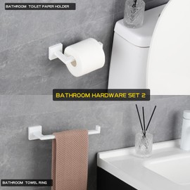 GERZWY Bathroom 2-Piece Bathroom Hardware Set Stainless Steel - Towel Ring Toilet Paper Holder, White