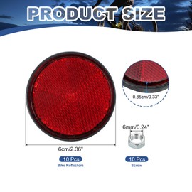 PATIKIL Round Rear Reflectors, 10 Pcs Safety Reflective Warning Reflector Plastic Universal Motorcycle Reflector with M6 Screw Mount for Car Motorcycle Trailer Bike Bicycles Dirt, Red