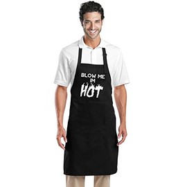 Star and Stripes Blow Me I'm HOT Funny Apron, Cooking Chef Apron Novelty Aprons 65% Polyester, 35% Cottons Black Free Size Long Apron