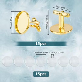 DICOSMETIC 15 Sets Blank Cufflinks Bulk 20mm Cuff Button Brass Men's Cufflinks Cabochons Frame Tray Bezel Cufflink Golden Blanks Setting Tray for Custom Photo Cufflinks