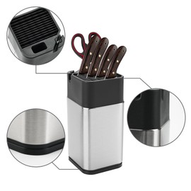 Universal Knife Block, Stainless Steel Knife Holder without Knife Including Sharpening Edges and Scissor Sockets Multifunctional Knife Holder Knife Block Holder