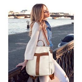 Missnine Backpack Purse for Women, PU Leather Anti-theft Backpack, Ladies Convertible Satchel Bags, Shoulder Bag, Travel Bag for Work, Trip, Brown+Beige