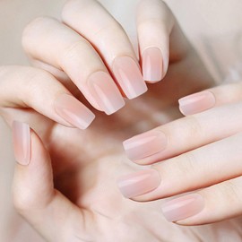 Acrylic French Nude Collection, 24Pcs French False Nails Short, Gradient White Pink Press on Nails with Manicure Stick, 12 Sizes Fake Nails, Medium Square Acrylic False Nails for Women Girls Nails Art