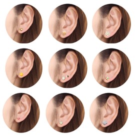 30 Pairs Surgical Stainless Steel Earrings Set, Cute, Women's, Popular, Simple, Metal Allergy, Swaying, Korea, Cute, Studs, Stars, Flowers, Small, Stainless Steel, Created Alexandrite