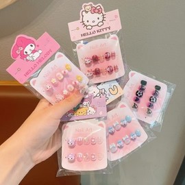 Kids' Sanrio 3D Press-On Nail Art Set with Charms and Gel Nail Tips Free Size/C4 [Pendant Card] 3D Black Kuromi 50ea