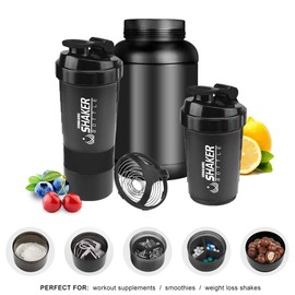 CoWalkers Botella para Proteina Gym de Coctelera con mezclador, almacenamiento de giro y bloqueo de 3 capas, 100% libre de BPA Prueba de fugas Fitness Deportes Nutrición Suplementos 650ml(Negro)