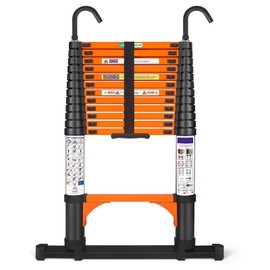 12.5FT Telescoping Extension Ladder for RV Attic Home, Multi-Purpose Collapsible Ladder with Non-Slip Feet, Lightweight Retractable Telescopic Ladder with 2 Triangle Stabilizers & Safety J-Hook