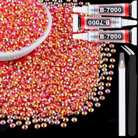 5000Pcs 4mm Resin Jelly Rhinestones with 3Pcs 10ml B7000 Jewelry Glue for Crafting, Red AB Flatback Gems, Bedazzling Crystal Bulk for DIY Crafts Clothing Tumblers Shoes Nail Art Fabric