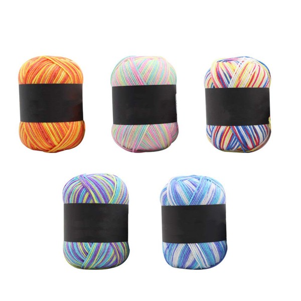 Healifty Multicolor Gradient Cotton Yarn Soft Knitting Wool 5 Rolls