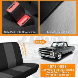 Kistrba Truck Seat Cover Compatible with 1973-1999 Chevy Full-Size Trucks, Neoprene Solid Bench Seats Without Headrests, Black&Charcoal