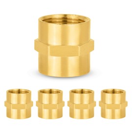 5-PACK GUOFIS Brass Pipe Fittings Coupling,3/4" NPT Female to 3/4" NPT Female, For Link Between Two Pipe or Fittings
