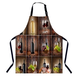 BGBDEIA Wine collage Kitchen Apron for Women Men, Adjustable Apron Chef Bakers Apron Cooking Apron Cooking Baking Gardening