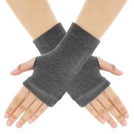 Sibba Fingerless Half Finger Gloves Winter Thick Short Stretchy Cotton Knit Mittens Wrists Knitted Thumb Hole Office Typing Phone Arthritis Unisex Women Men (Grey)