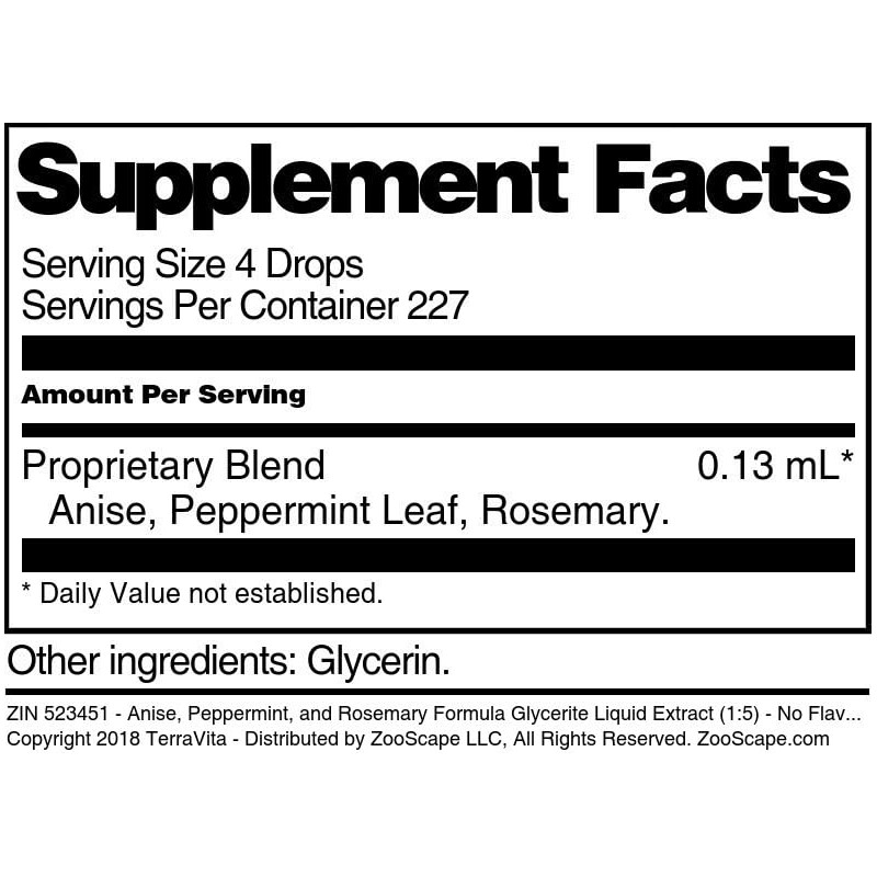 Terravita Anise, Peppermint, and Rosemary Formula Glycerite Liquid Extract (1:5)