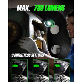 2 Pack Work Lights, Magnetic Light with 3 Modes & 360° Pivoting Head, 780-Lumen Rechargeable Pocket Light for Mechanics, Jobsites and Emergency (Green)