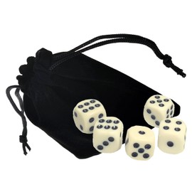 Cyber-Deals Genuine Leather Compact Dice Cup + Dice with Black Velvet Storage Pouch (Black w/Red Lining Cup, Ivory Tone Pip Dice)