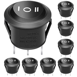 Taiss/8Pcs Round Rocker Toggle Switch Black AC 250V/10A 125V/12A ON/OFF/ON 3 Pin 3 Position SPDT Latching KCD1-5-103-BK