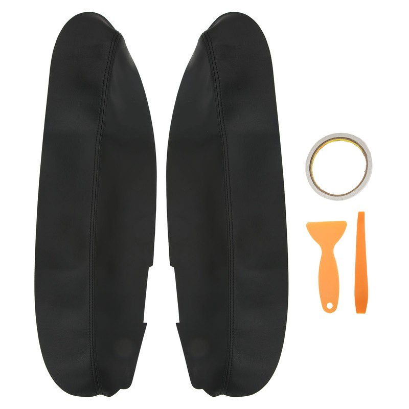 2pcs Front Door Panel Armrest Cover Black Artificial Leather Replacement