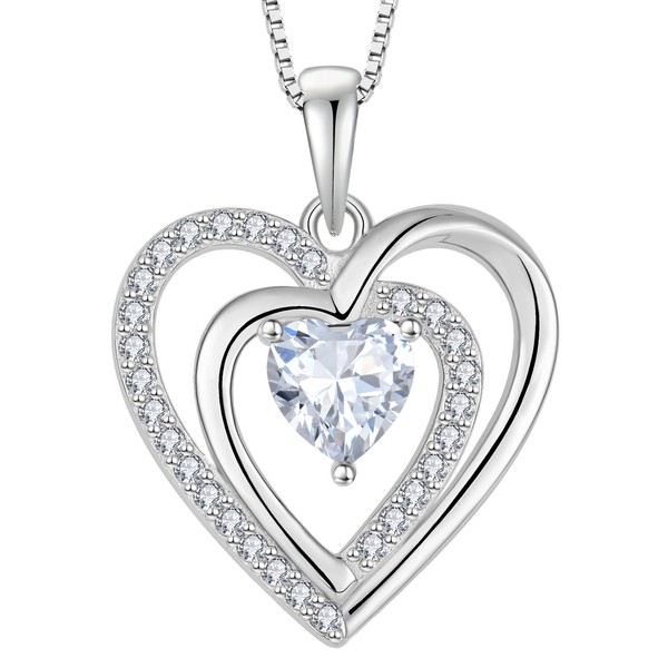 Vesitim Dainty Birthstone Heart Love Necklace 925 Sterling Silver Heart