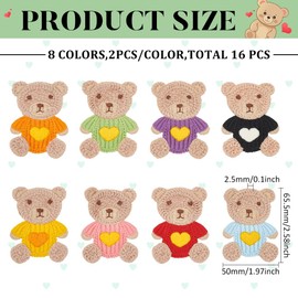 FINGERINSPIRE 16 Pcs Little Bear Crochet Knitted Cloth Patch 8 Colors Crochet Bear Applique Patches Sew On Patches Repair Patch for Jackets, Dresses, Bags & DIY Accessories