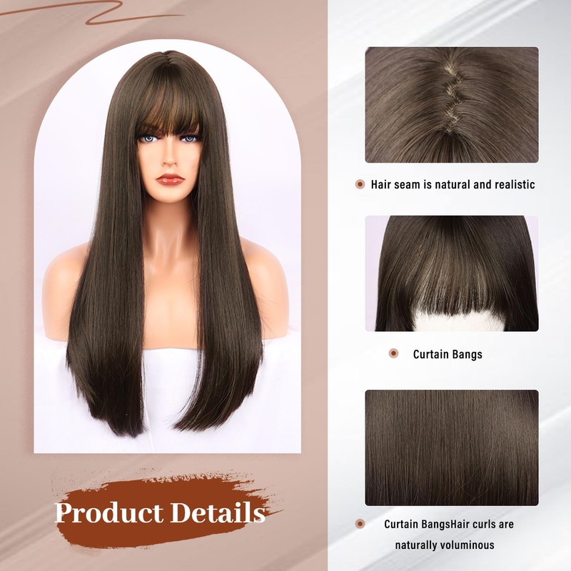 Fulang Hair Long Natural Brown Wigs for Women Long Wigs