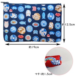 Kyoyu Cotton Pouch, Cosmetics, Makeup, 7.5 x 4.9 inches (19 x 12.5 cm), Makeup, Portable, Travel, Small Item, Japanese Pattern, Gusset
