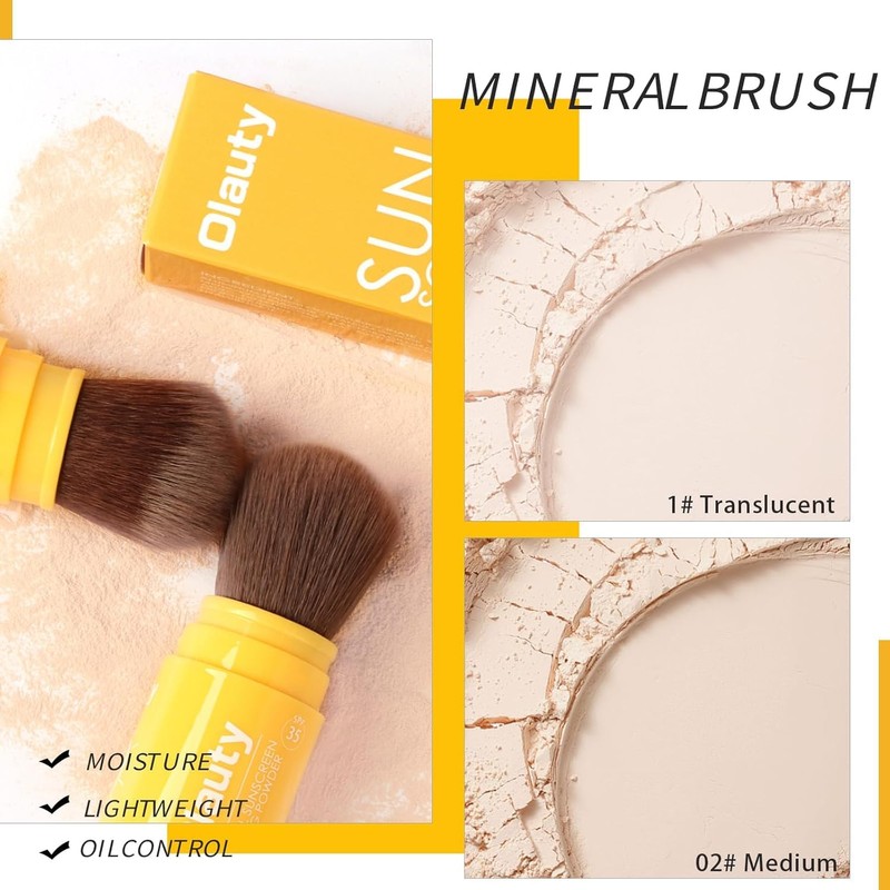Mineral Powder Sunscreen for Face Scalp & Hair,SPF 35 Brush
