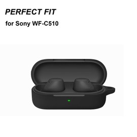 VAEKNVG Silicone Case Compatible with Sony WF-C510 Shockproof Protective Earbuds Cover with Carabiner Accessories(Black)