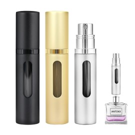 ANTOKX Perfume Travel Refillable Atomizer - 3-Pack 5ML Pocket Perfume Bottle, Travel Perfume Atomizer Refillable Perfume Spray Bottle, Portable Perfume Sprayer (Black & Gold & Silver)