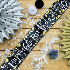 Happy 60th Birthday Black and White Recyclable Banner - 2.6m