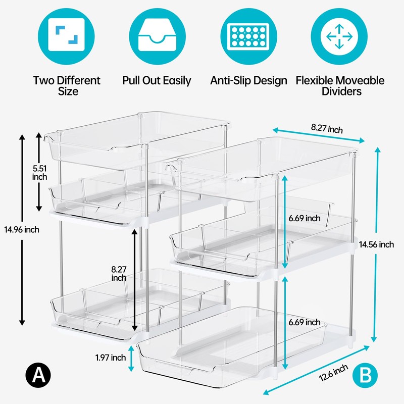 Delamu 2 Sets of 3-Tier Bathroom Under Sink Organizers and