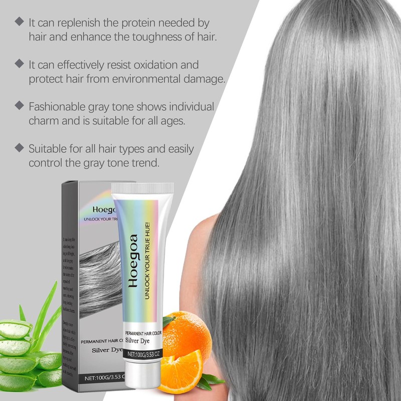 Xiulilydai Permanent Silver Hair Dye, 100g, Long-Lasting Grey Tone, Nourishing